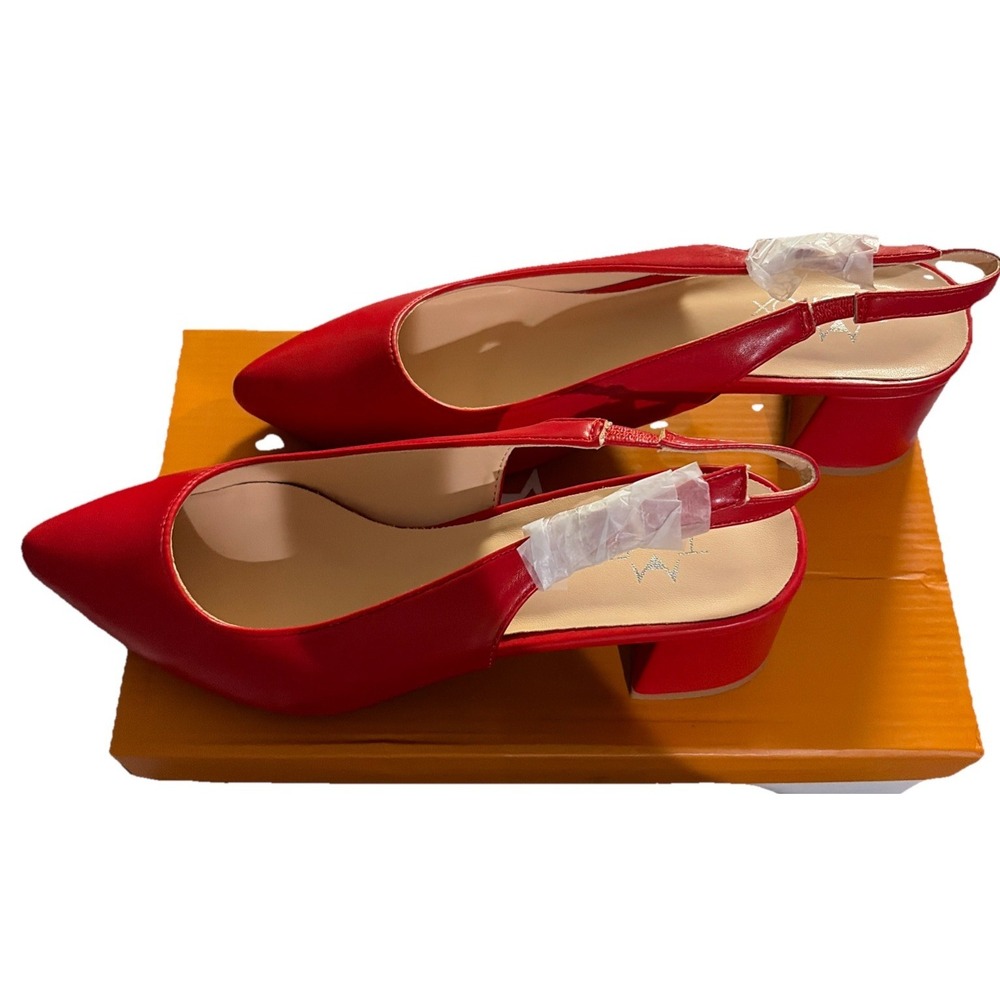 TruFox‎ Red Pointed Toe Slingback Women 6.5 Block Heels Statement Work - Picture 2 of 7
